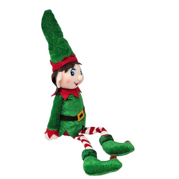 Plush Christmas Red and Green Elf Set, Striped Leggings, Adjustable Elf Hat - Picture 6 of 6